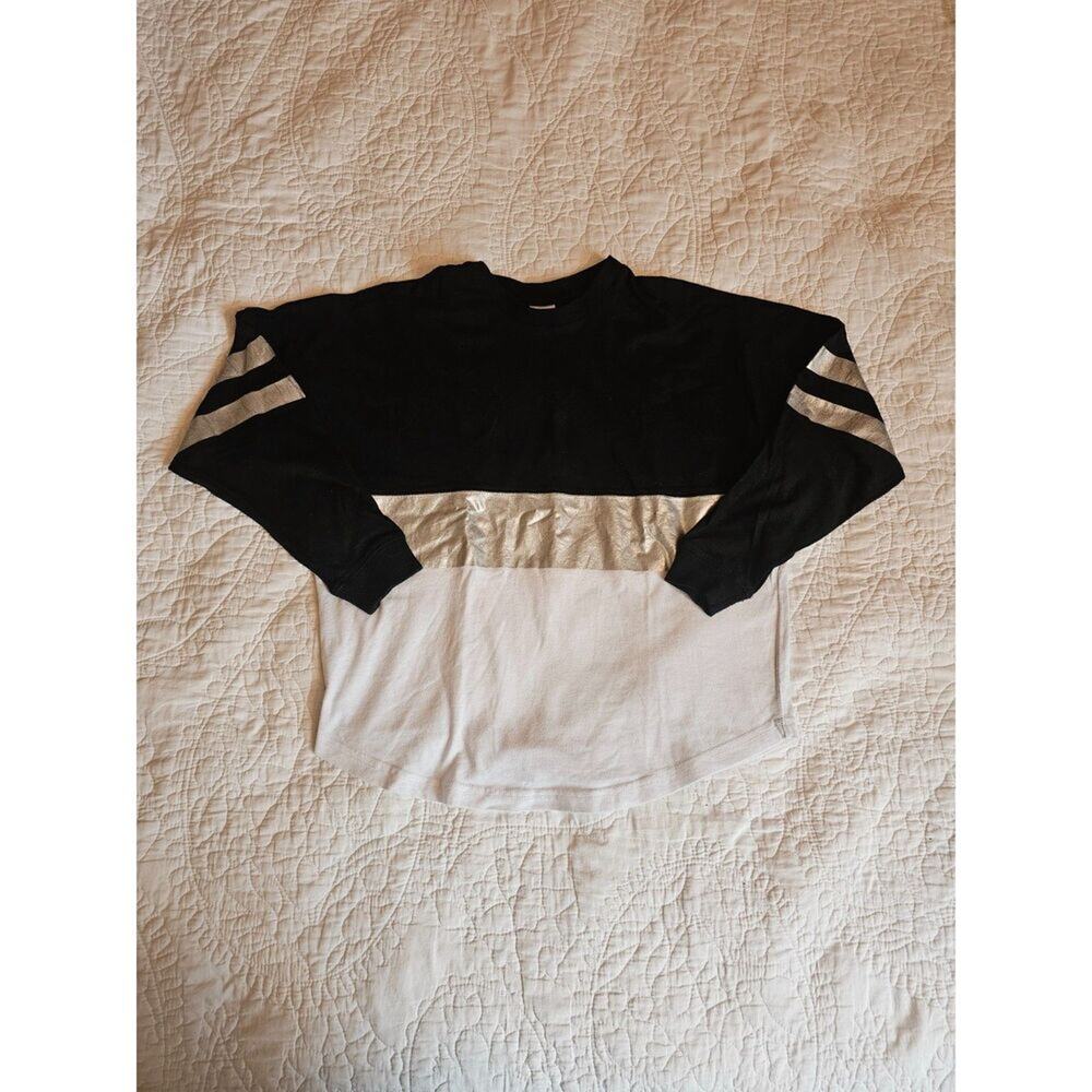 Balera Girls Dance Long Sleeve Shirt Black & White Split Tee With Silver Accent